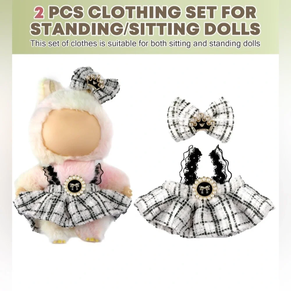 Chic Labubu or Doll Clothes with Hair Bow